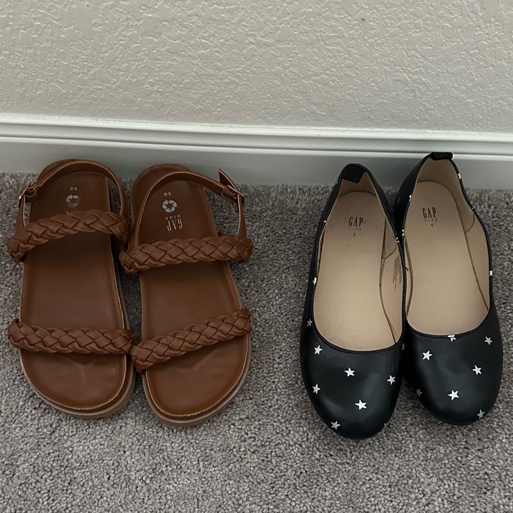 Gap Kids Brown Braided Sandals and Black Star Flats (sz 5-6)